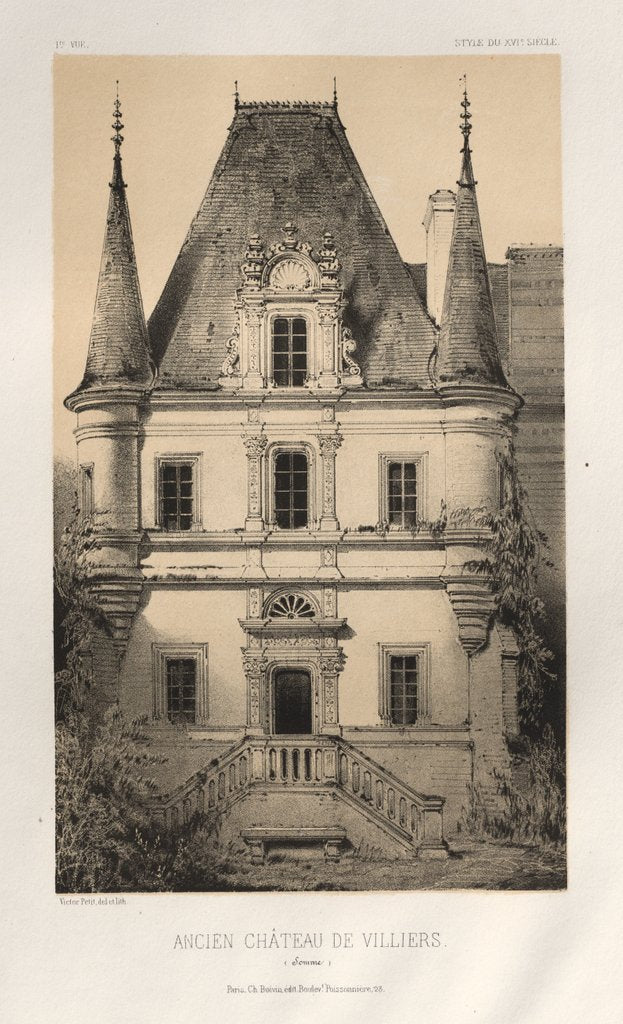 Detail of …Pl. 1, Ancien Chateau de Villiers, 1860 by Victor Petit