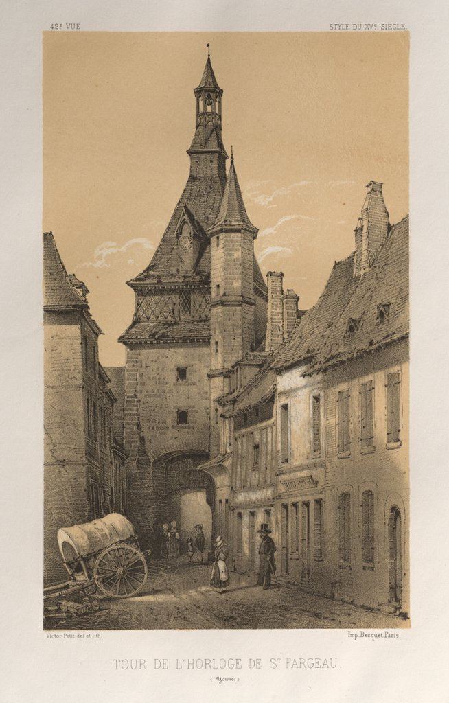 Detail of …Pl. 42, Tour De LHorloge De St. Fargeau, 1860 by Victor Petit