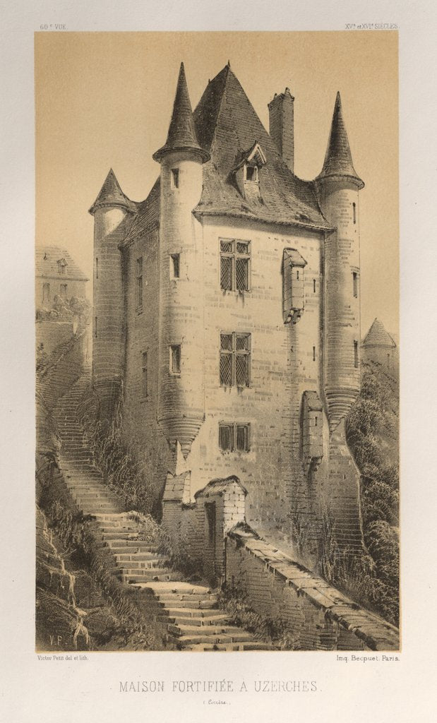 Detail of …Pl. 60, Maison Fortifiée À Uzerches, 1860 by Victor Petit