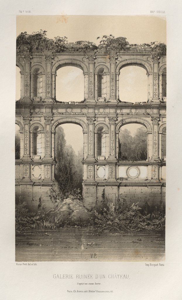 Detail of …Pl. 74, Galerie Ruinée DUn Château, daprés un vieux dessin, 1860 by Victor Petit