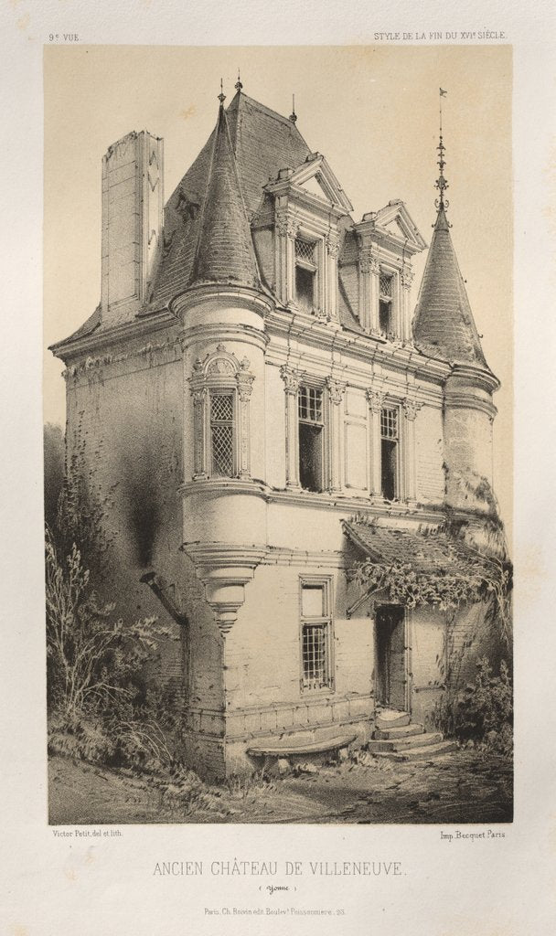 Detail of …Pl. 9, Ancien Chateau de Villeneuve, 1860 by Victor Petit