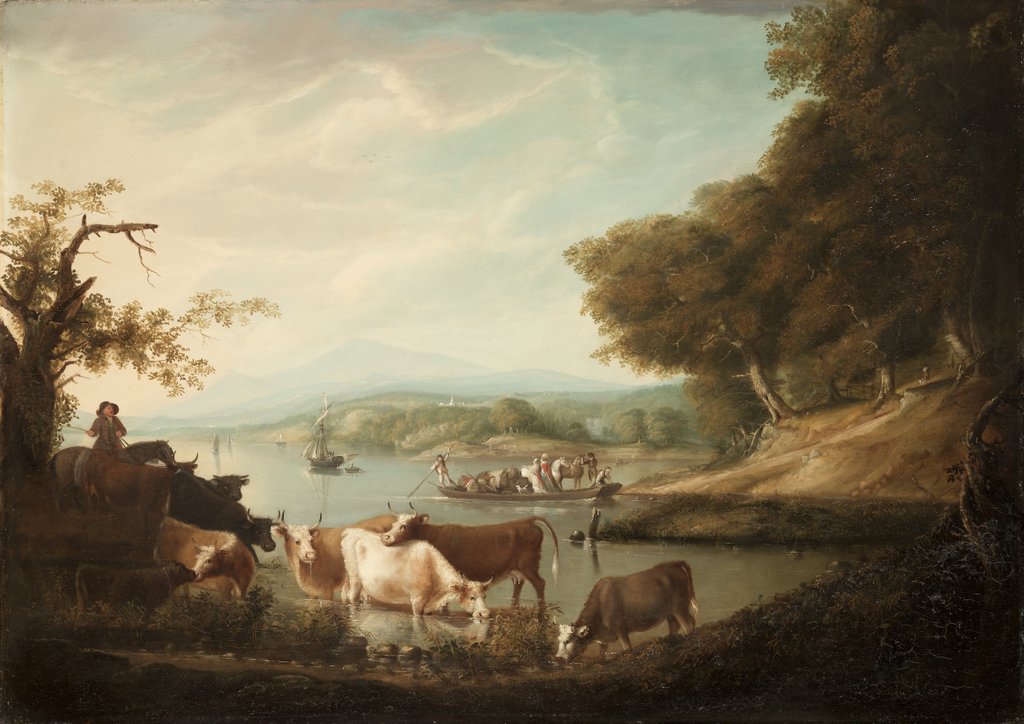 Detail of A Calm Watering Place--Extensive and Boundless Scene with Cattle, 1816 by Alvan Fisher