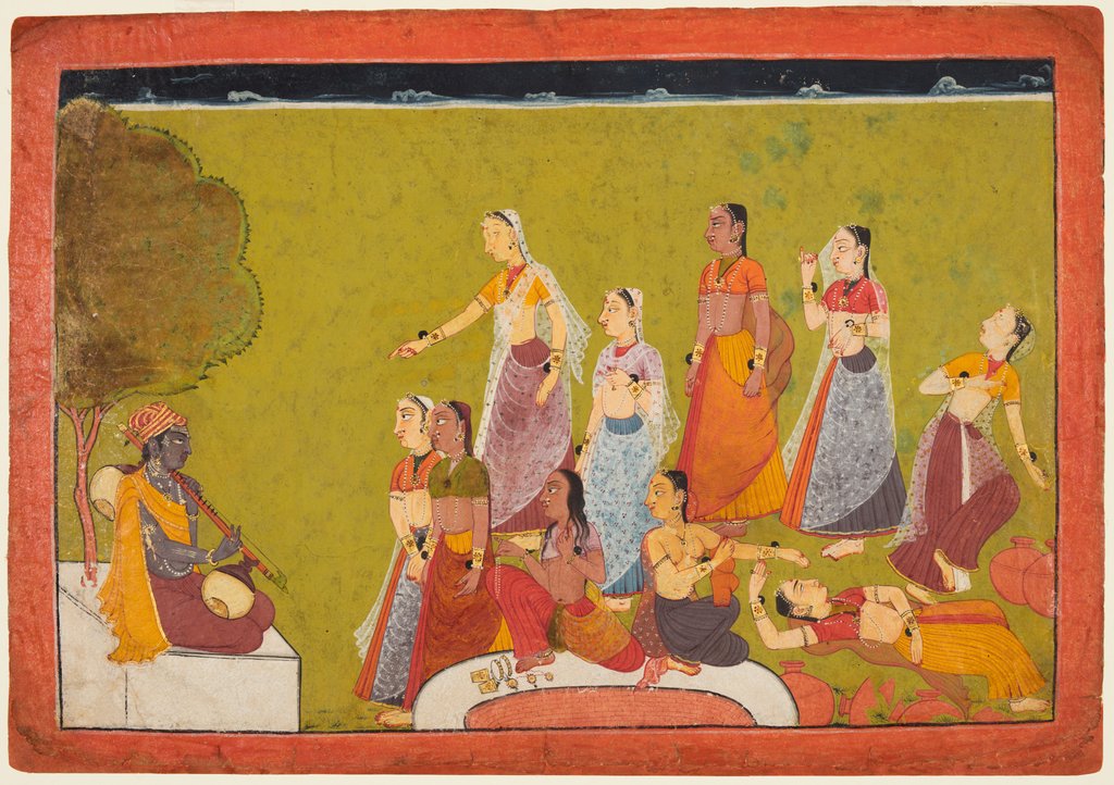 Detail of A group of women in ecstasy before before Madhava, from a Madhavanala Kamakandala series, c1700 by Unknown