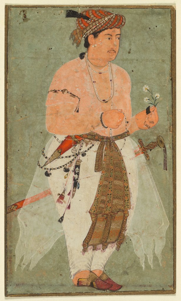 Detail of A Mughal Prince, Perhaps Danyal, Holding a Sprig of Flowers, c. 1580-1590 by Unknown