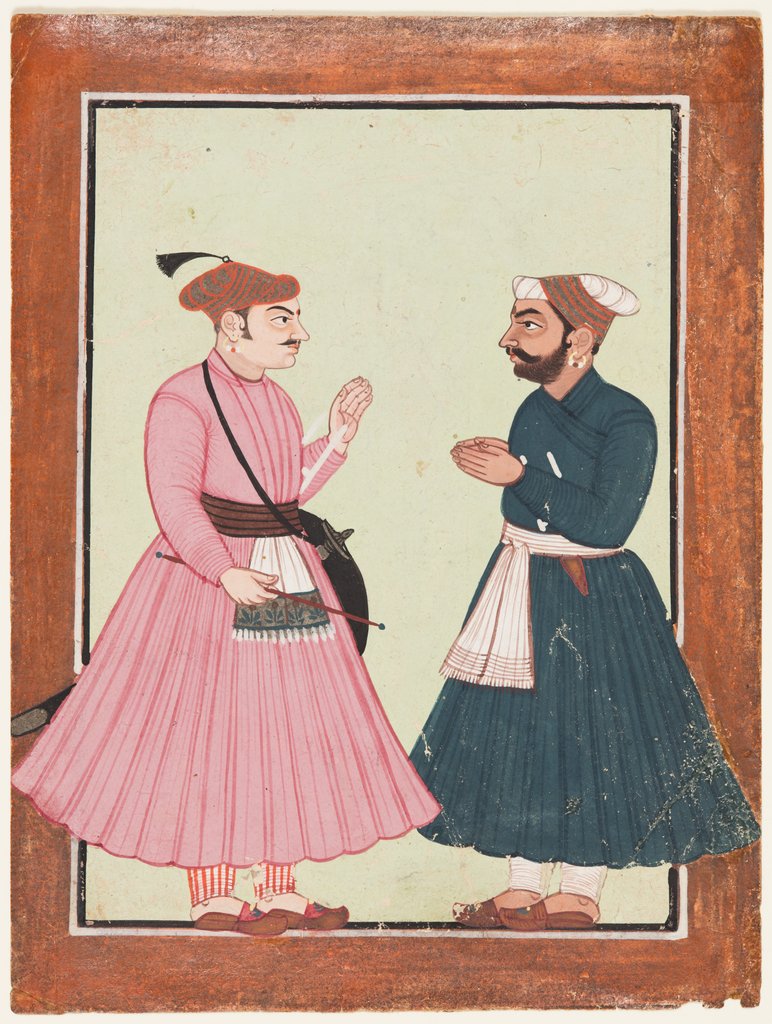 Detail of A noble, probably Raja Gaur Sen, receives another noble, c. 1700-20 by Unknown