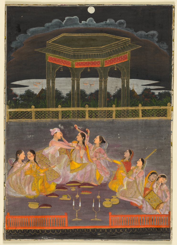 Detail of A prince celebrating Holi with palace women on a terrace at night, c. 1760 by Unknown