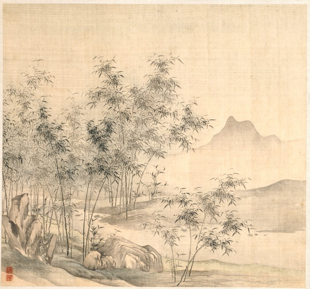 Detail of A Solitary Crane in the Bamboo Grove, early 1600s by Tao Hong