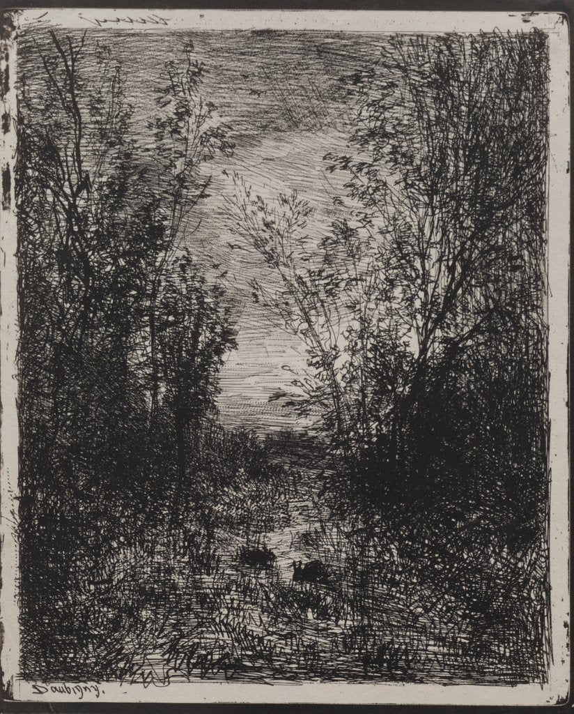 Detail of A Stream in a Glade, original impression 1862, printed in 1921 by Charles François Daubigny