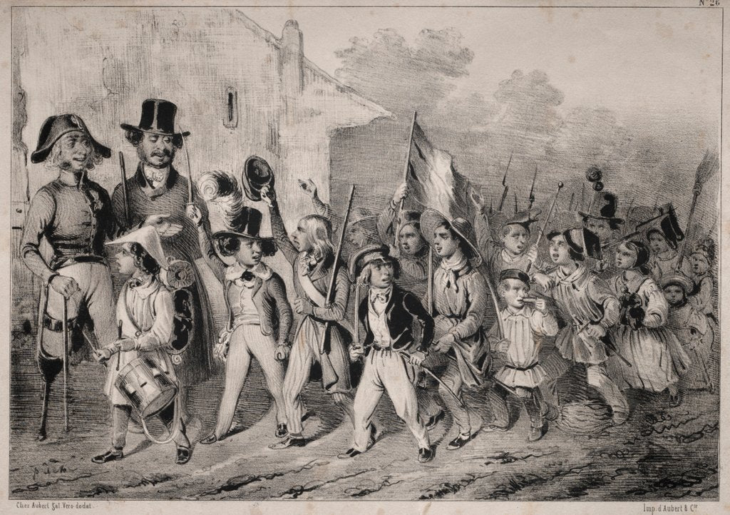 Detail of Actualités: Bon! Les moutards en veulent sussi! quand on parle de guerre!…, 1840 by Clémente Pruche