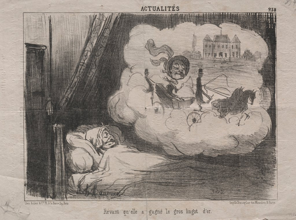 Detail of Actualities: Dreaming that she had won many bars of gold, 1851 by Honoré Daumier