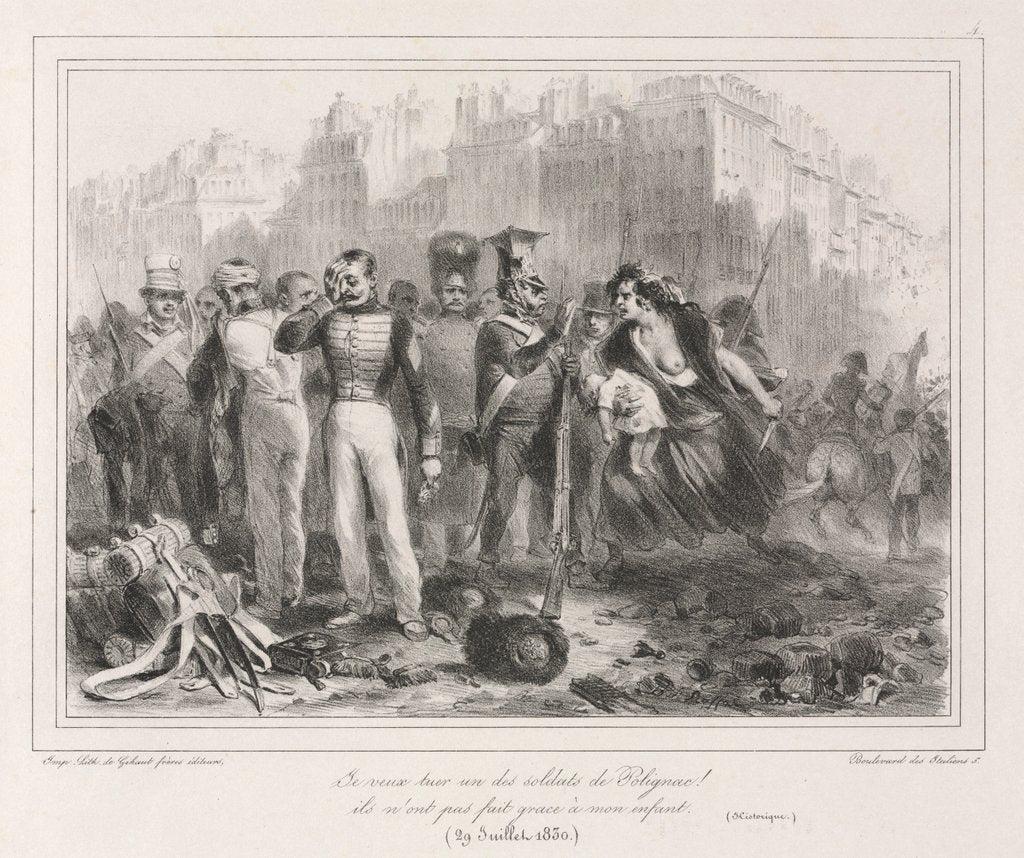 Detail of Album of 1831: I want to kill one of Polignac's soldiers. They did not spare my child, 18 by Auguste Raffet