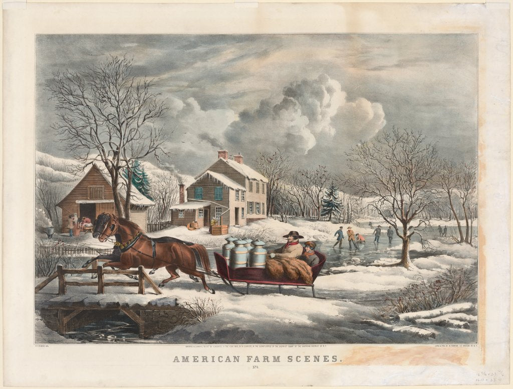 Detail of American Farm Scenes, Winter, 1853 by Nathaniel Currier