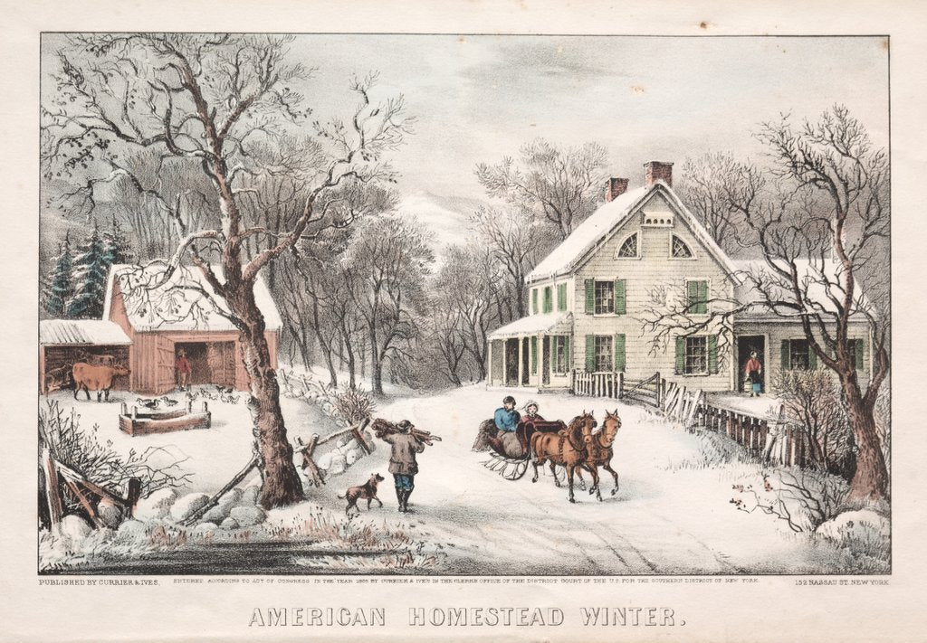 Detail of American Homestead, Winter, 1868 by James Merritt Ives; Nathaniel Currier