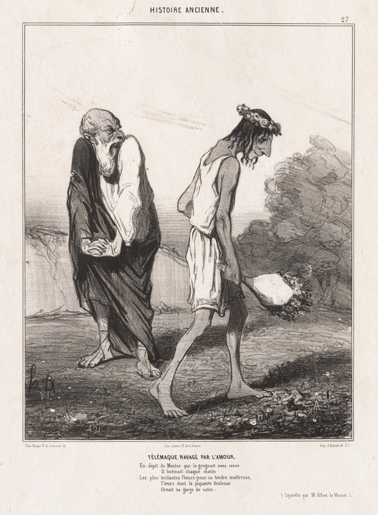 Detail of Ancient History : Pl. 27, Telemachus Ravaged by Love…, 1842 by Honoré Daumier