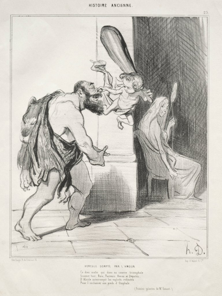 Detail of Ancient History, plate 25: Hercules Subdued by Cupid, 18 September 1842 by Honoré Daumier; Aubert