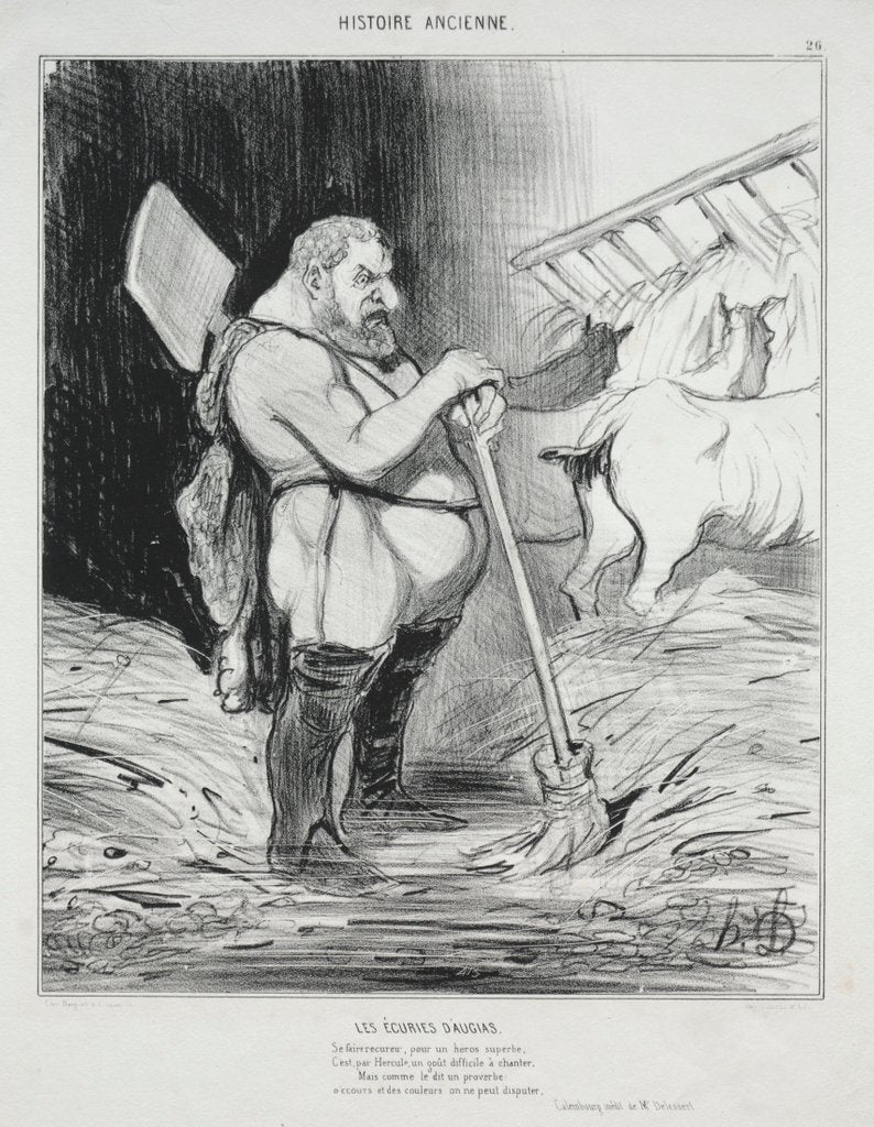 Detail of Ancient History, plate 26: The Stable of Augeas, 25 September 1842 by Honoré Daumier; Aubert