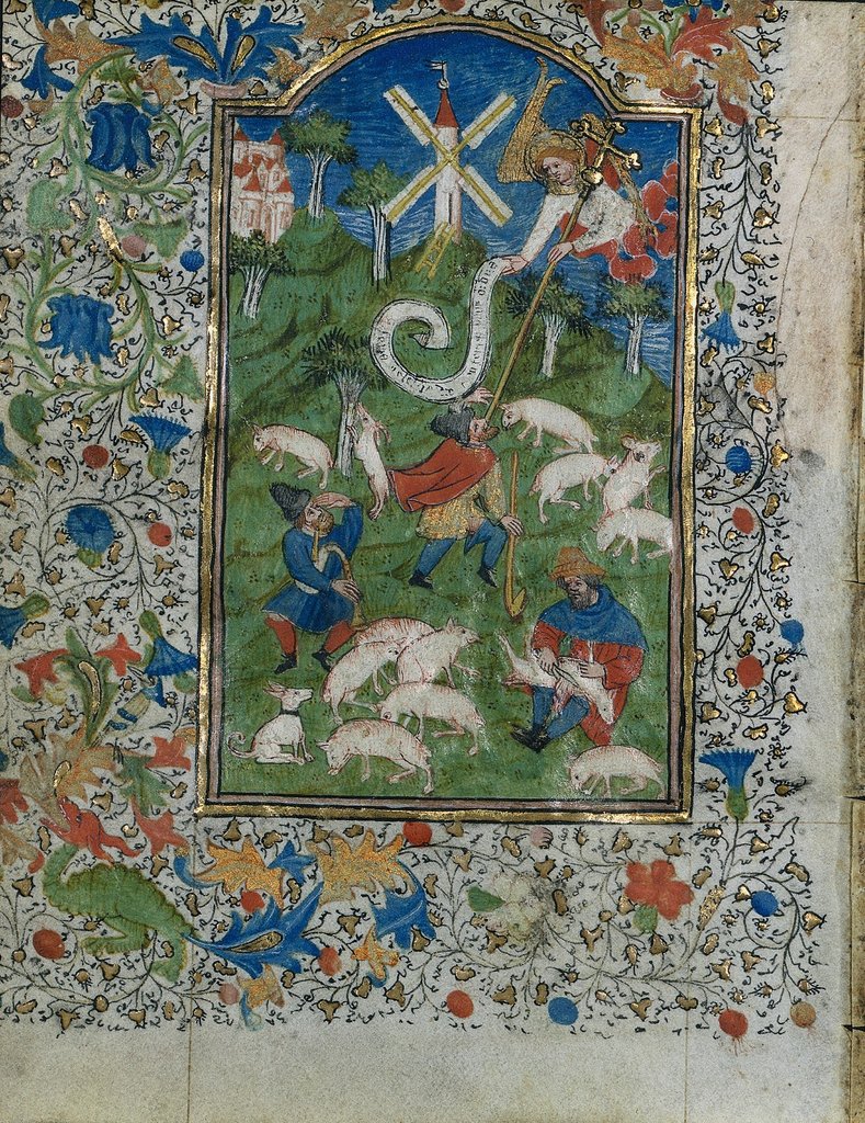 Detail of Annunciation to the Shepherds: Leaf from a Book of Hours, c. 1420-1430 by Henri d'Orquevaulx; Workshop