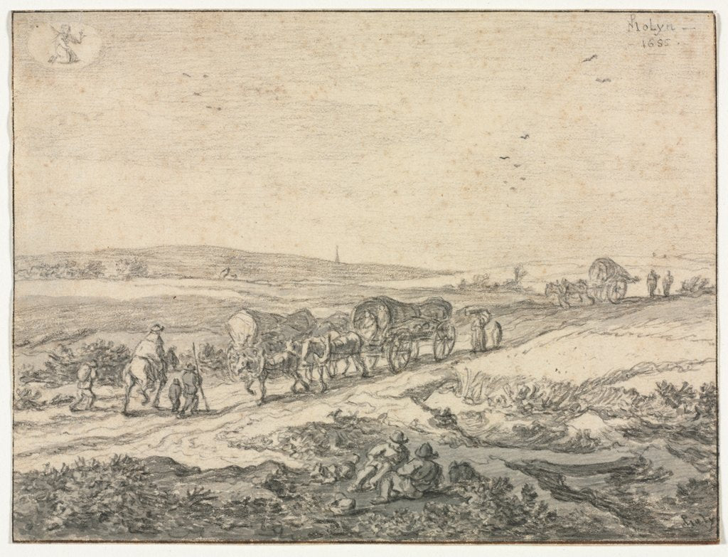 Detail of August: Landscape with Wagons, c.1655 by Pieter Molyn