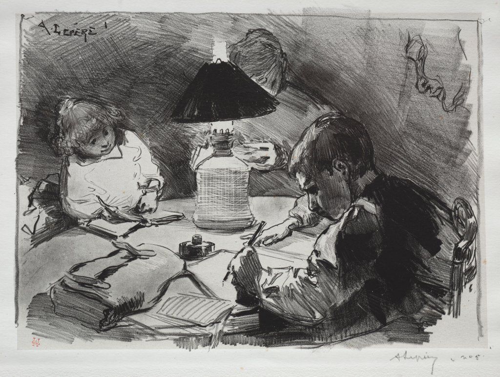 Detail of Autour de la Lampe, 1891 by Auguste Louis Lepère