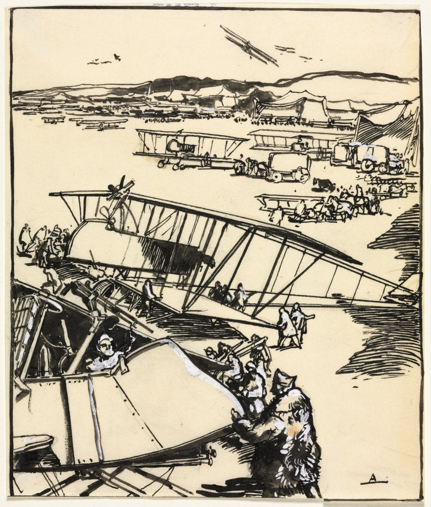 Detail of Avions reposant sur le terrain, 1914 by Auguste Louis Lepère