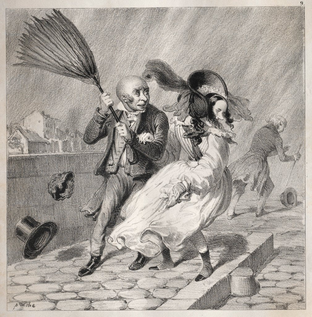 Detail of Bambochades: Vois-tu que mon baromêtre est au beau!…cest un riche temps pour…, 1841 by Clémente Pruche