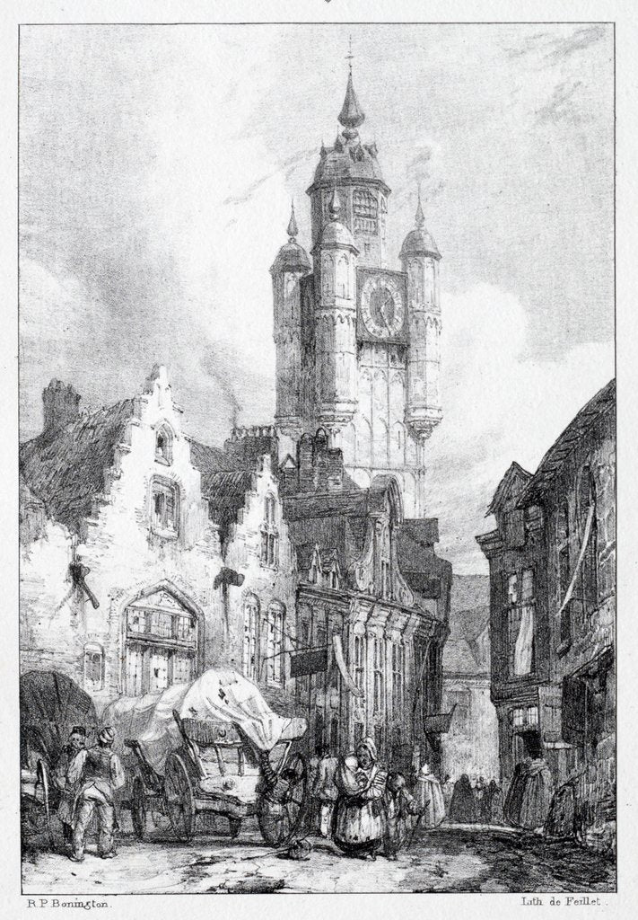 Detail of Bergues: La Tour du marché, 1824 by Richard Parkes Bonington