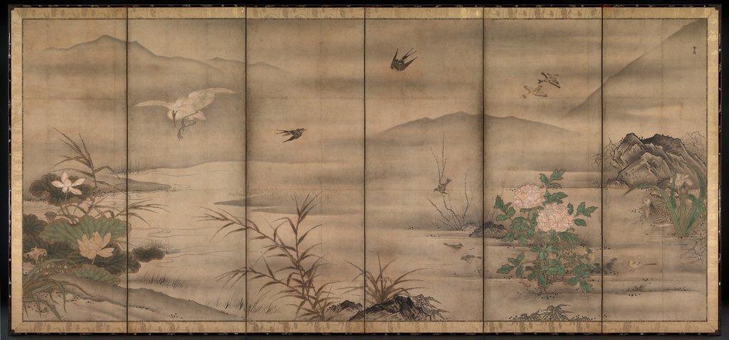 Detail of Birds and Flowers in a Landscape of the Four Seasons, second half of the 1500s by Sessh? T?y? (follower of)