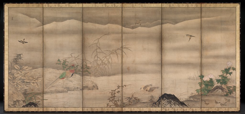 Detail of Birds and Flowers in a Landscape of the Four Seasons, second half of the 1500s by Sessh? T?y? (follower of)
