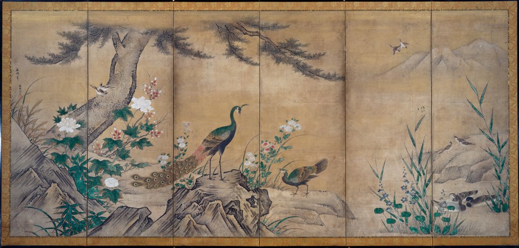 Detail of Birds, Trees, and Flowers, late 1500s by Kano Shoei (attributed to)