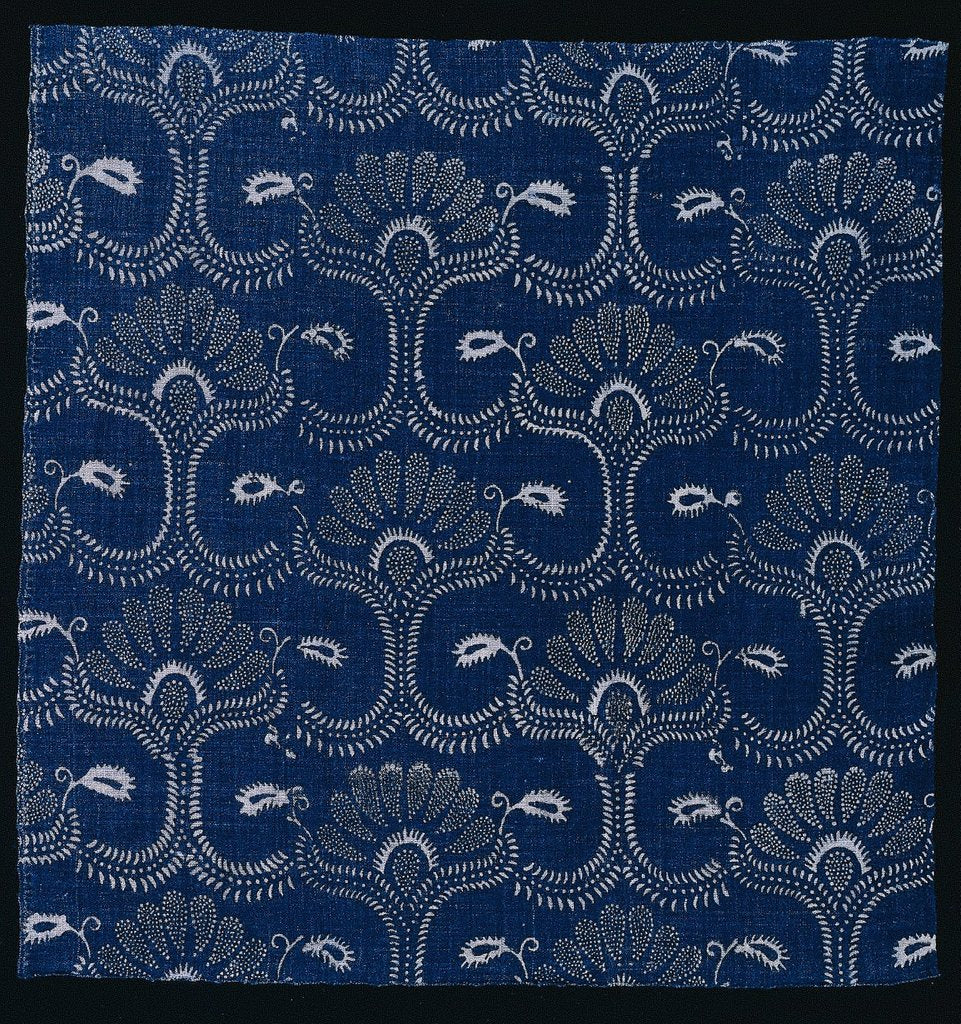 Detail of Blue Indigo Resist Print with Stylized Leaf Design, 1790 by Unknown