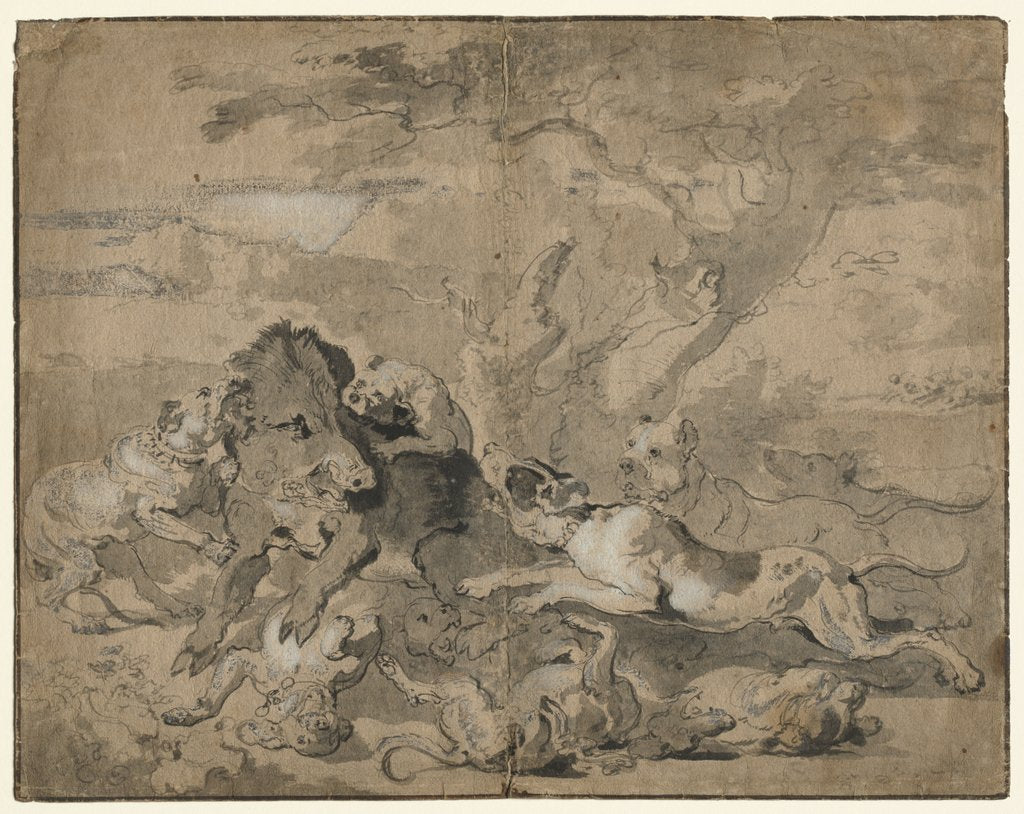 Detail of Boar Hunt, c. 1672 by Abraham Hondius