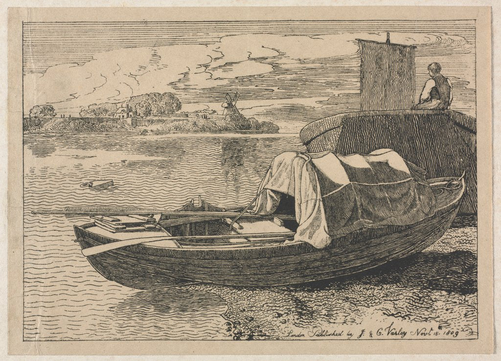 Detail of Boats on a River, Windmill in Distance, 1809 by Cornelius Varley