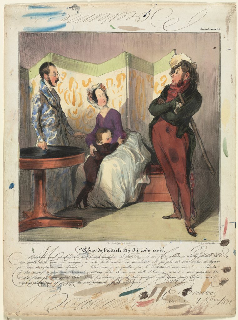Detail of Caricaturana: Breach of Civil Code Article 24, 1837 by Honoré Daumier; Edouard Bouvenne