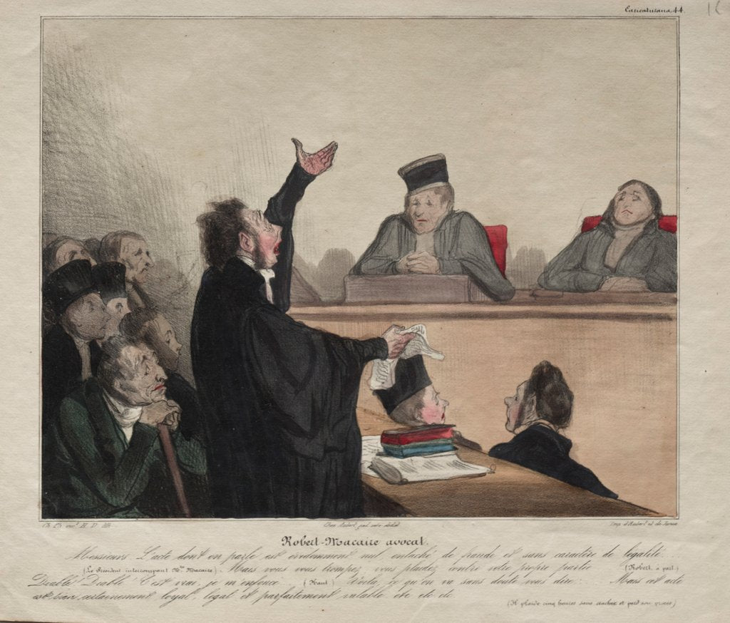 Detail of Caricaturana, plate 44: Robert-Macaire, lawyer, 1837 by Honoré Daumier; Aubert