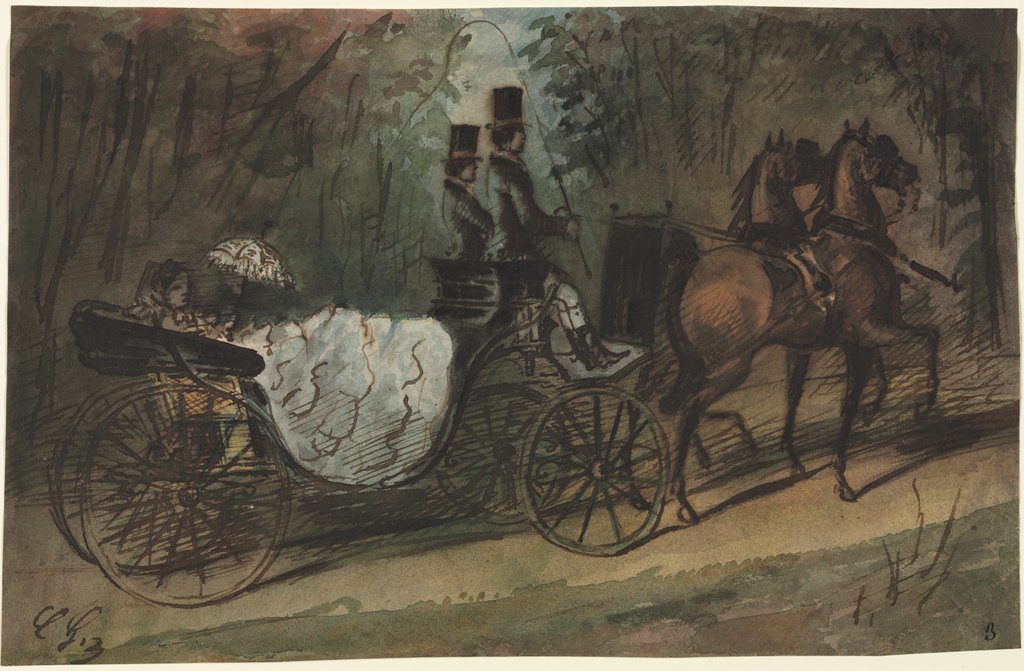 Detail of Carriage in the Bois de Boulogne, 1800s by Constantin Guys
