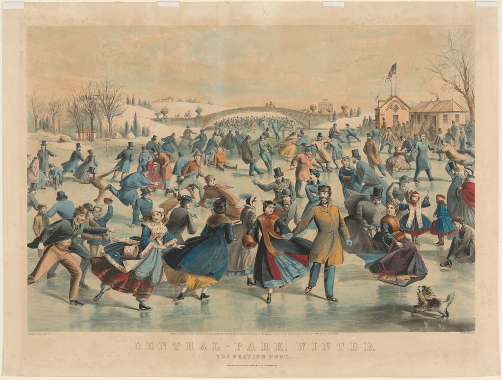 Detail of Central Park, Winter: The Skating Pond by James Merritt Ives; Nathaniel Currier