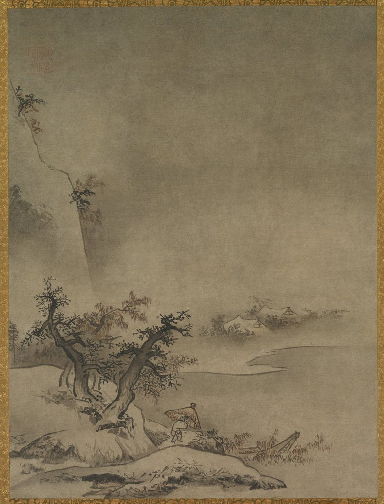 Detail of Chinese Servant Walking in the Rain, 1500s by Gaku? Z?ky? (attributed to)