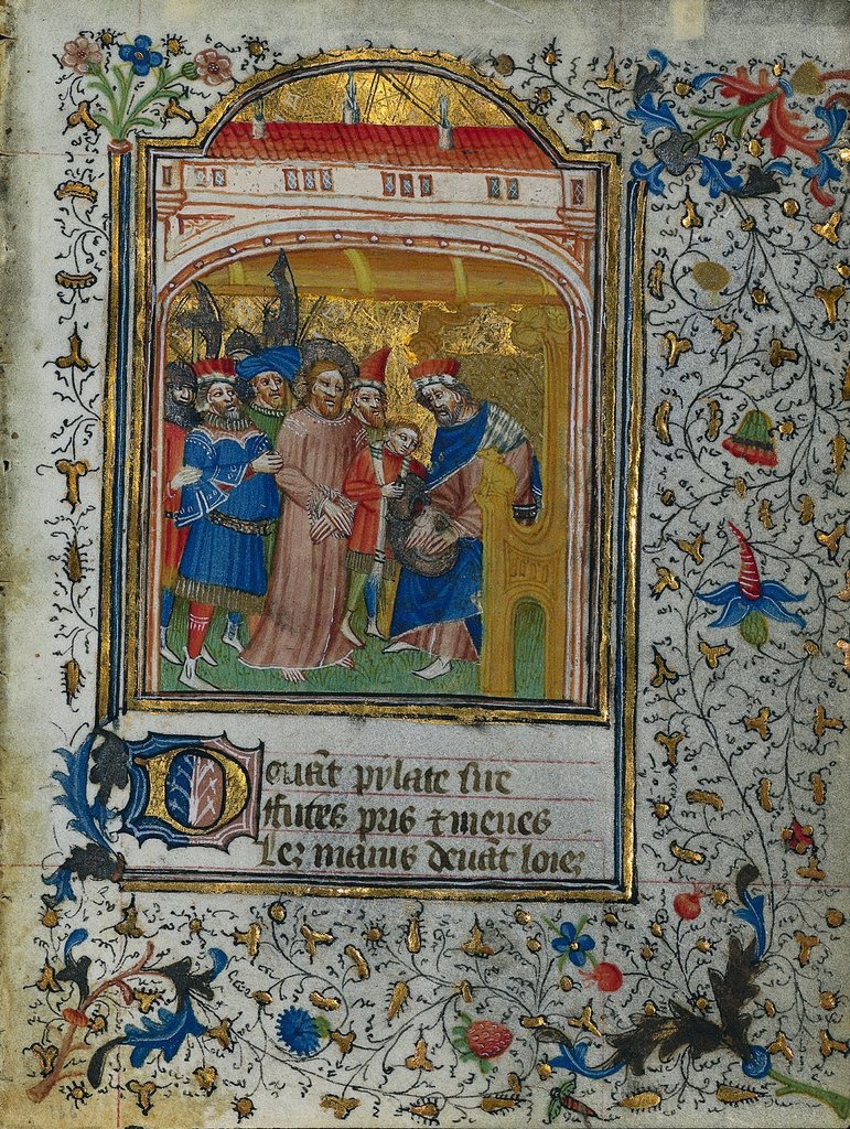 Detail of Christ before Pilate: Leaf from a Book of Hours, c. 1420-1430 by Henri d'Orquevaulx; Workshop