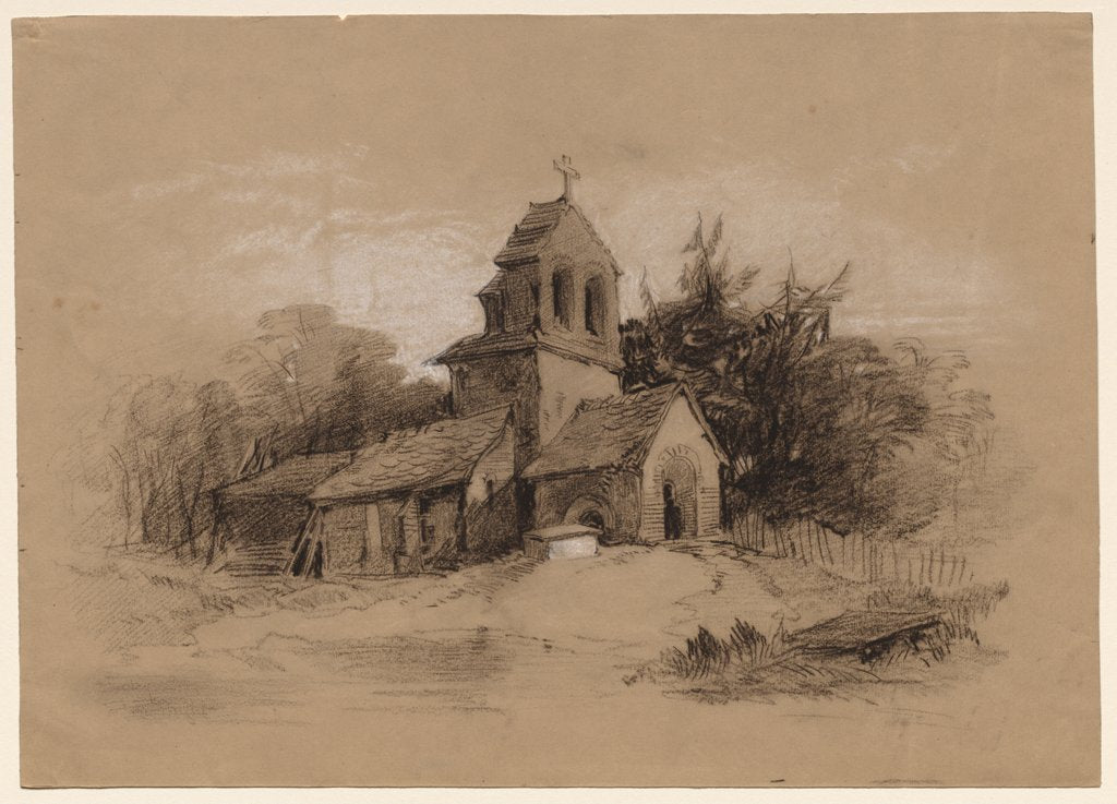 Detail of Church in a Landscape, 1800s by Henry Bright