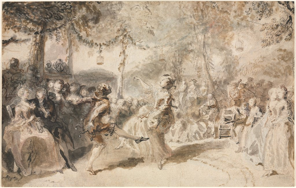 Detail of Costumed Dancers Performing in a Garden Tavern, 1756 by Augustin de Saint-Aubin