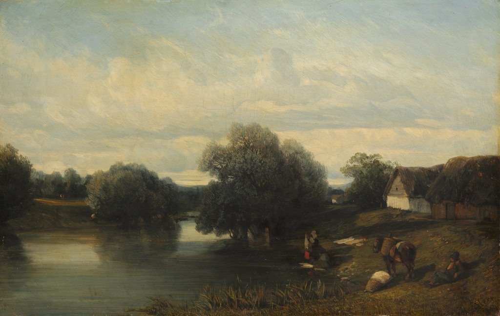 Detail of Cottage by the River with Washerwomen, 1835 by Camille Flers