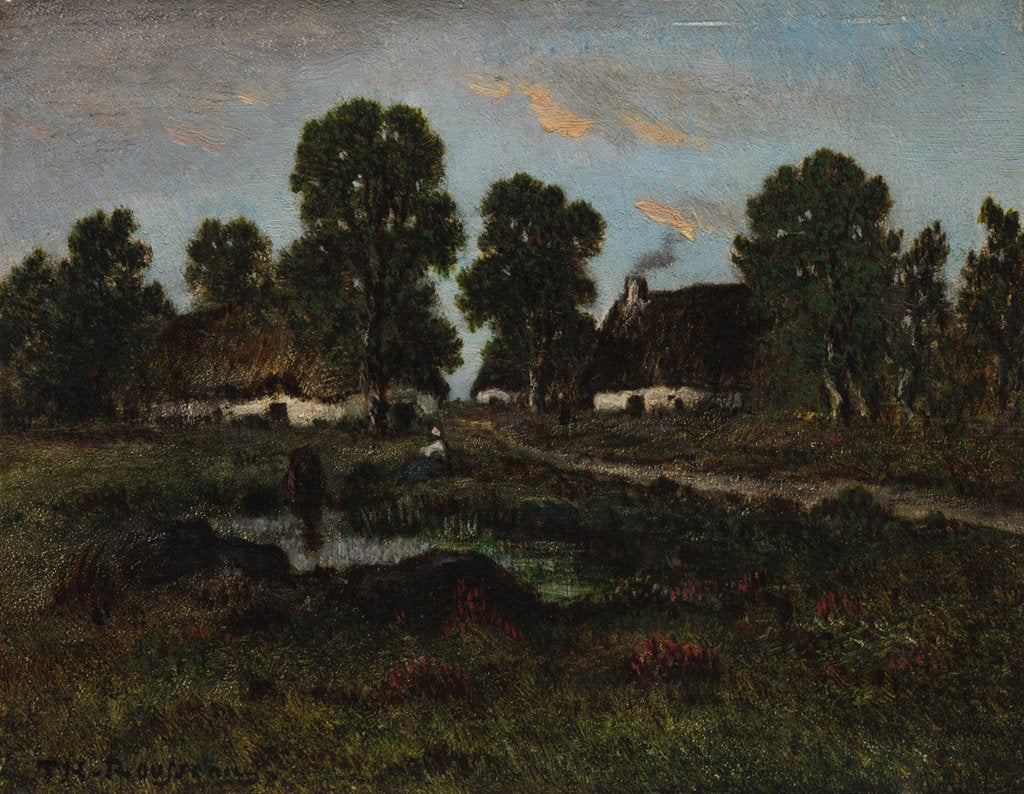Detail of Cottages Near Larchant, not dated by Théodore Rousseau (imitator of)