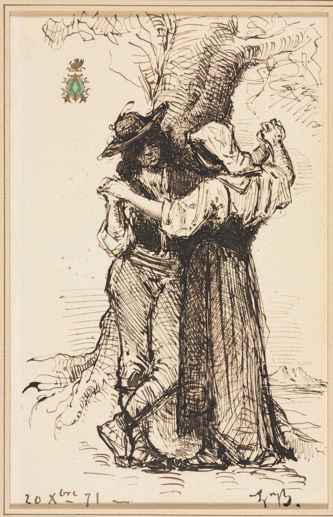Detail of Couple Courting by a Tree, 1871 by Léon Bonnat