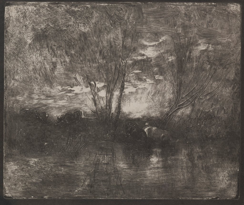Detail of Cows at a Watering Place, original impression 1862, printed in 1921 by Charles François Daubigny