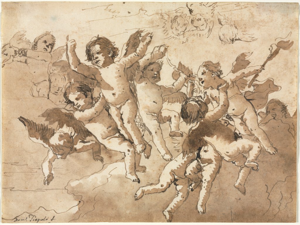 Detail of Cupid in the Clouds with Attendant Cherubs, 1757 or after by Giovanni Domenico Tiepolo