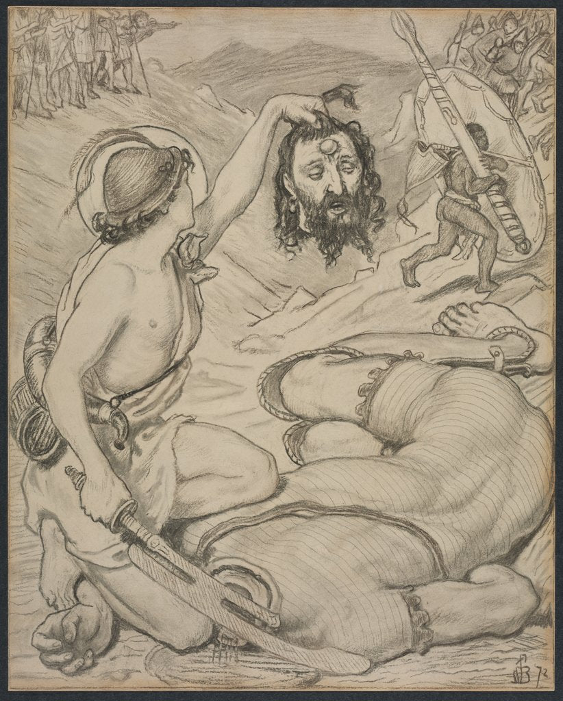 Detail of David and Goliath, Cartoon for Stained Glass Window at Jesus College, Cambridge, 1872 by Ford Madox Brown