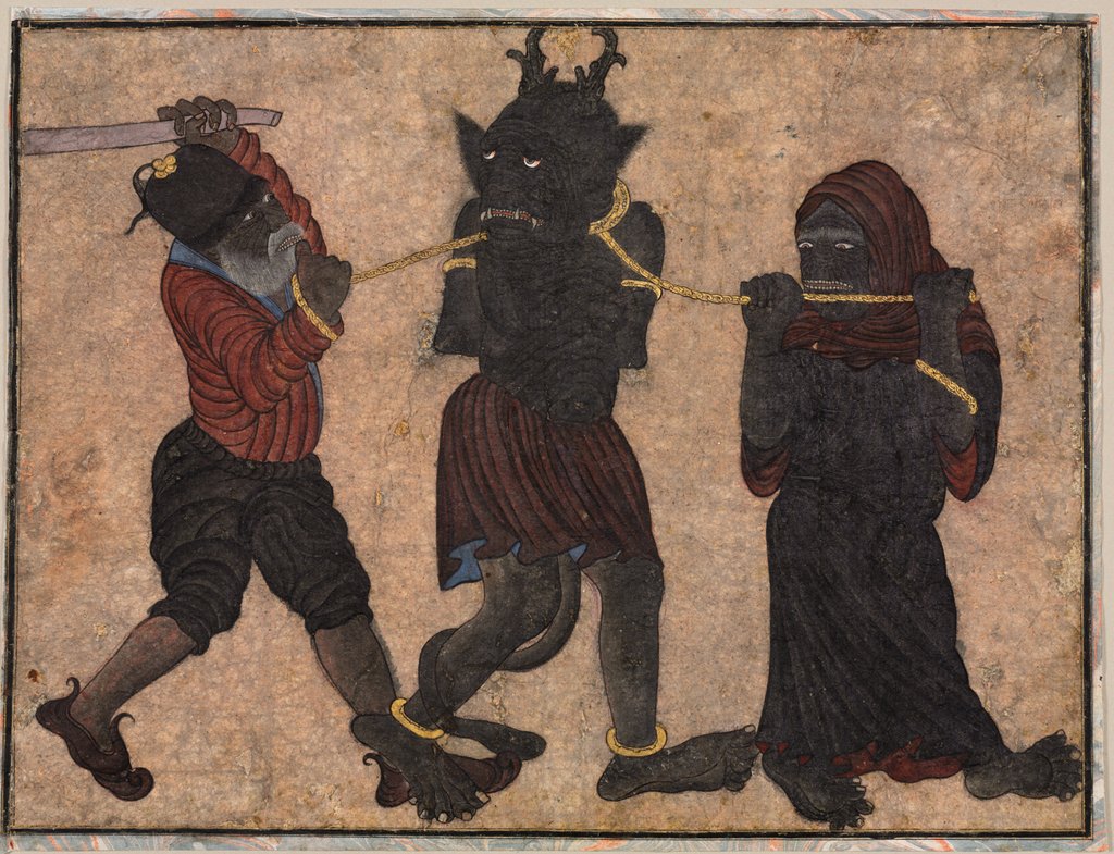 Detail of Demon in chains, c. 1453 by Muhammad Siya Qalam (style of)