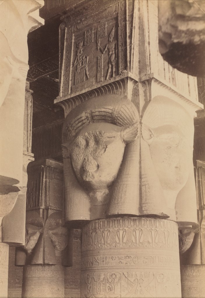 Detail of Dendera, Interior of the Temple, Hathor Capitals, c. 1870s - 1880 by Antonio Beato
