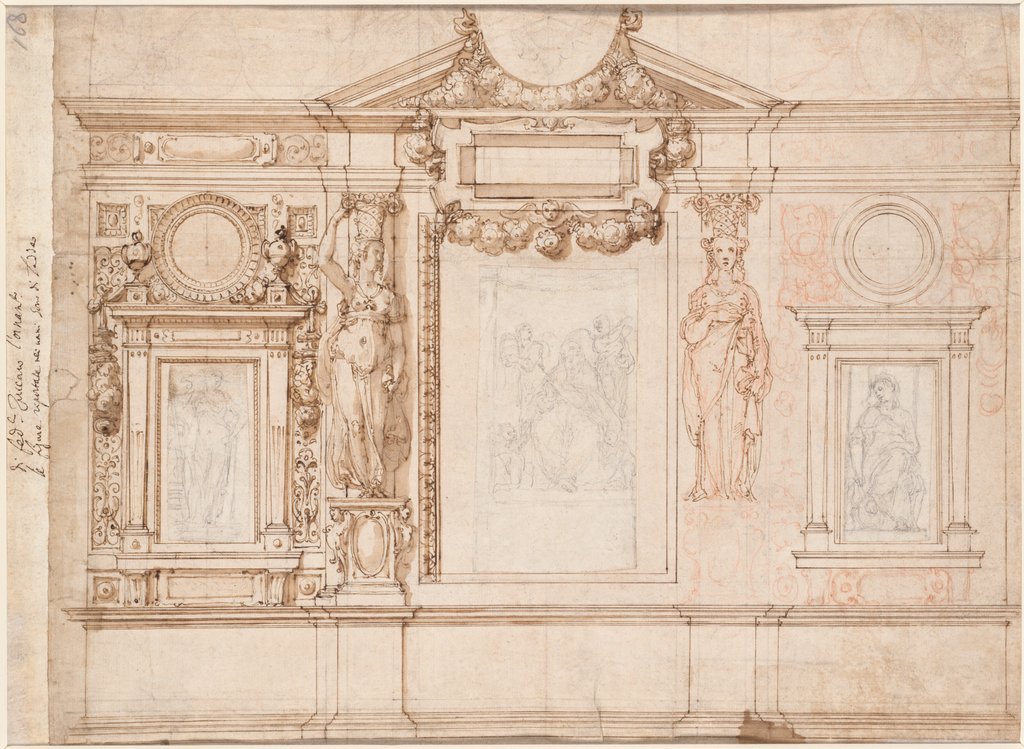 Detail of Design for a Wall Decoration with Pasted-in Sketches after Raphael, c. 1580s-90s by Frederico Zuccaro