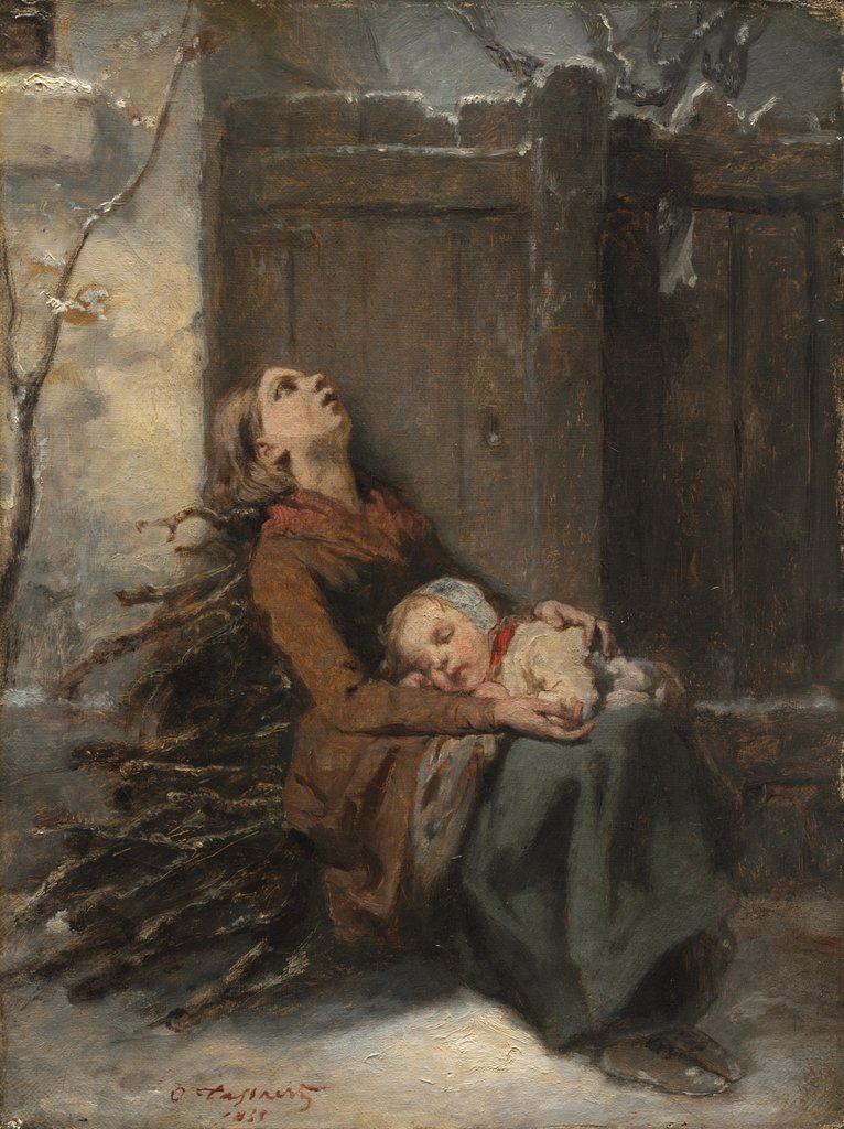 Detail of Destitute Dead Mother holding her sleeping Child in Winter, c. 1850 by Octave Tassaert